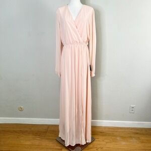 Lulus Blush Pink Long Sleeve Surplice Maxi Dress NWT Large Formal Wedding Guest